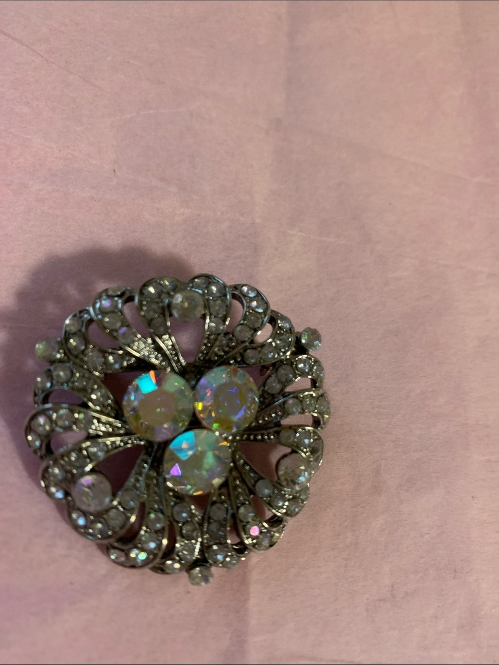 Aurora Crystal Filigree Brooch in Iridescent Clear